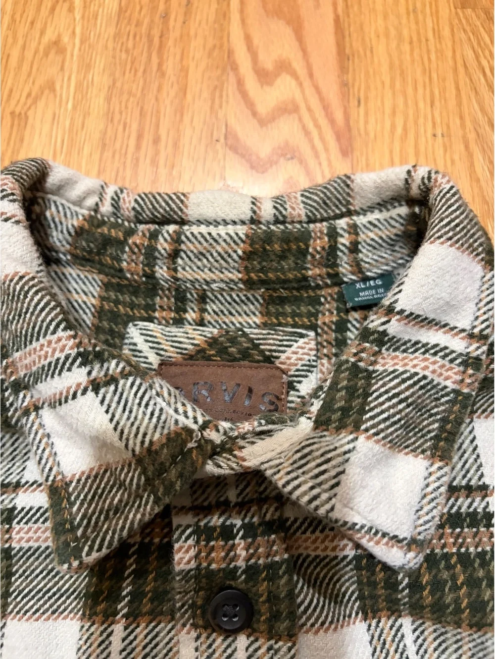 Men's Orvis Heavyweight Flannel Shirt/Shacket plaid green cream XL pockets